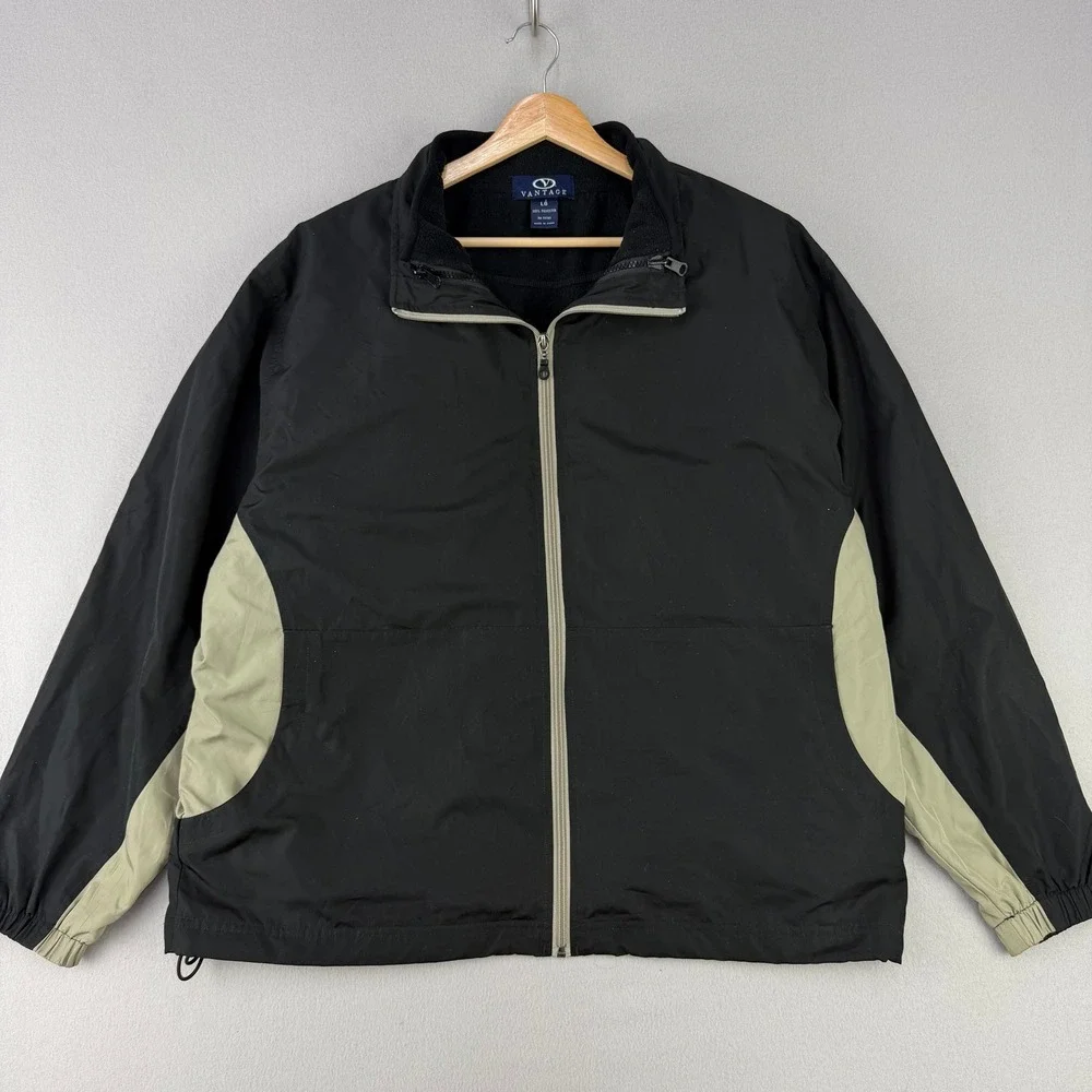 Vantage 3-in-1 Jacket Men Large Black Full-Zip Windbreaker Fleece Lined 90s VTG